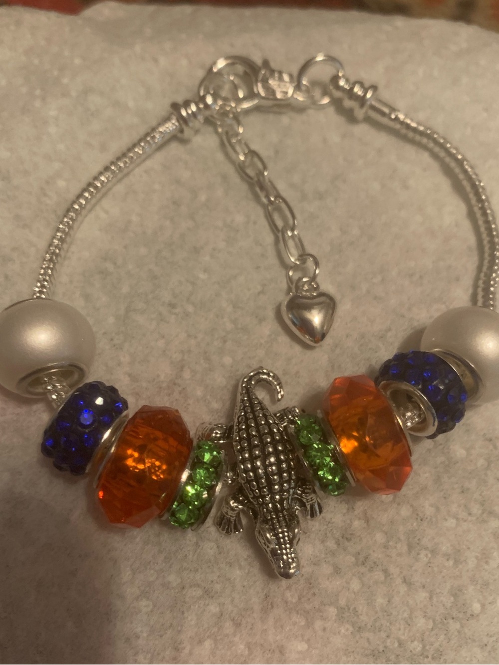 NWT Handmade Silver Gator Alligator Bracelet Orange, Green & Blue Accents NEW